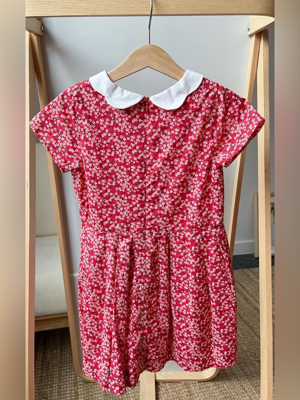 Jacadi Red Floral Kids Dress with White Peter Pan Collar